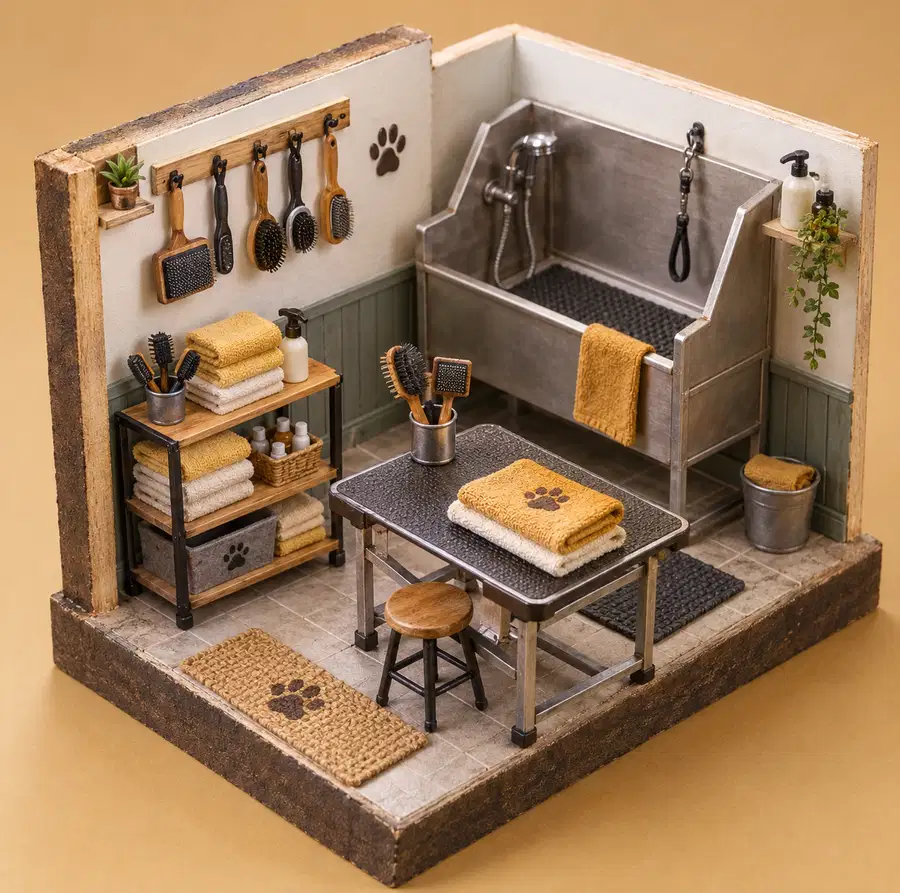 Illustration of pet care businesses equipment and workspace
